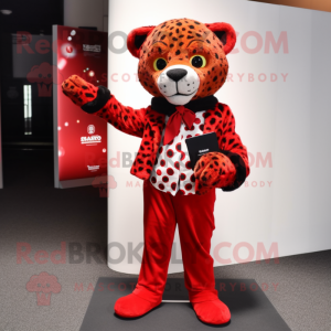 Red Leopard mascot costume character dressed with a Sweater and Pocket squares