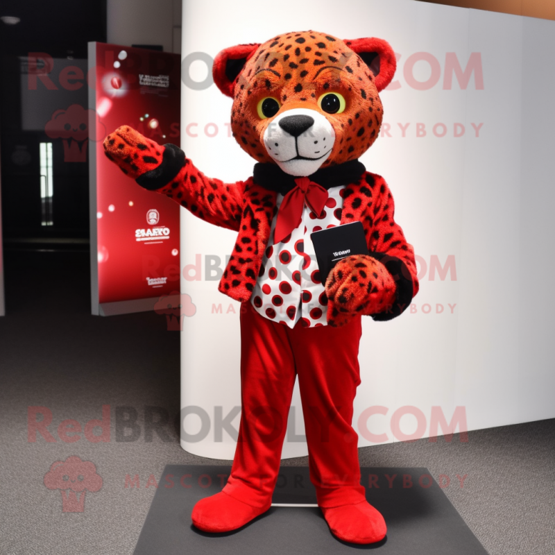 Red Leopard mascot costume character dressed with a Sweater and Pocket squares Red Leopard mascot costume character dressed with a Sweater and Pocket squares