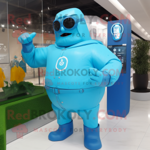 Cyan Strongman maskot drakt...