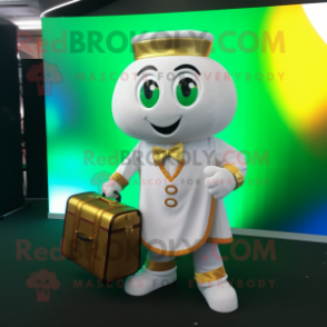 White Pot Of Gold mascot costume character dressed with a Dress and Briefcases