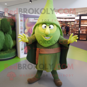 Olive Wizard mascot costume character dressed with a Jeggings and Cummerbunds