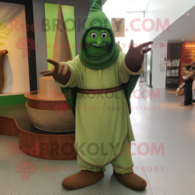 Olive Wizard mascot costume character dressed with a Jeggings and Cummerbunds