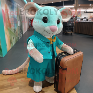 Turquoise Dormouse mascot costume character dressed with a Blouse and Briefcases