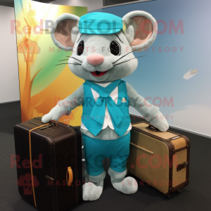 Turquoise Dormouse mascot costume character dressed with a Blouse and Briefcases