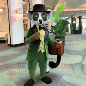 Forest Green Lemur mascot costume character dressed with a Suit Pants and Pocket squares