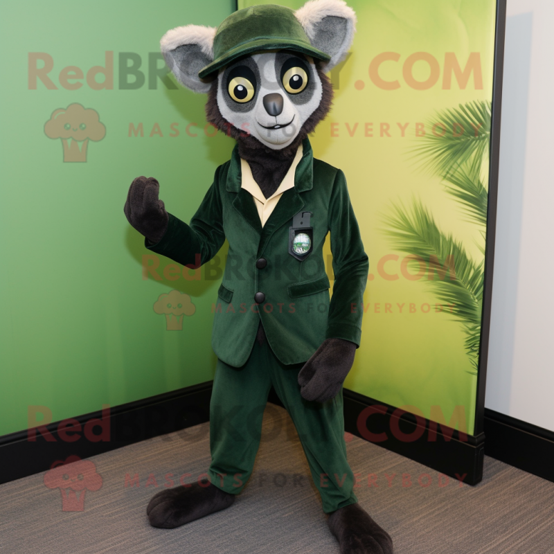 Forest Green Lemur mascot costume character dressed with a Suit Pants and Pocket squares Forest Green Lemur mascot costume character dressed with a Suit Pants and Pocket squares