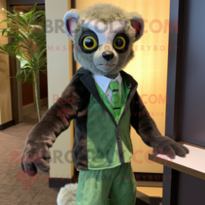 Forest Green Lemur mascot costume character dressed with a Suit Pants and Pocket squares