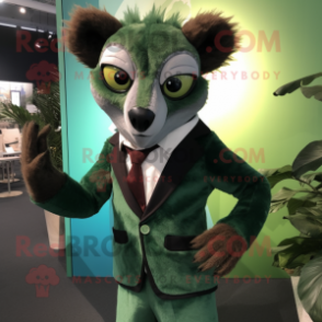 Forest Green Lemur mascot costume character dressed with a Suit Pants and Pocket squares