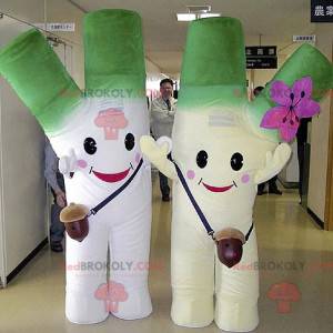 2 mascotes de alho-poró verde e branco gigante - Redbrokoly.com