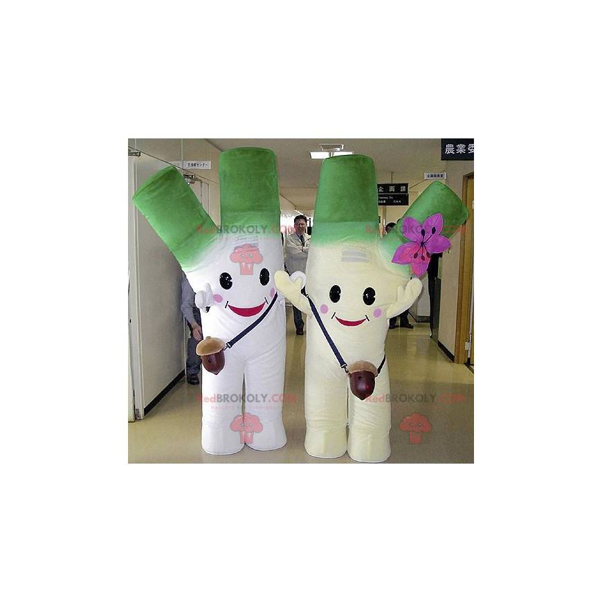 2 mascots of giant green and white leeks - Redbrokoly.com