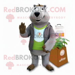 Gray Capybara mascot costume character dressed with a V-Neck Tee and Wallets