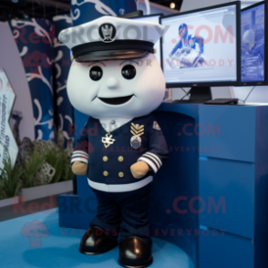 Navy Computer mascot costume character dressed with a Playsuit and Lapel pins