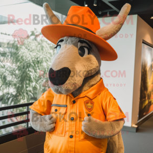 Orange Donkey mascot costume character dressed with a Vest and Berets