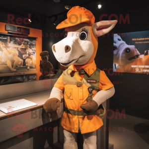 Orange Donkey mascot costume character dressed with a Vest and Berets