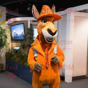 Orange Donkey mascot costume character dressed with a Vest and Berets