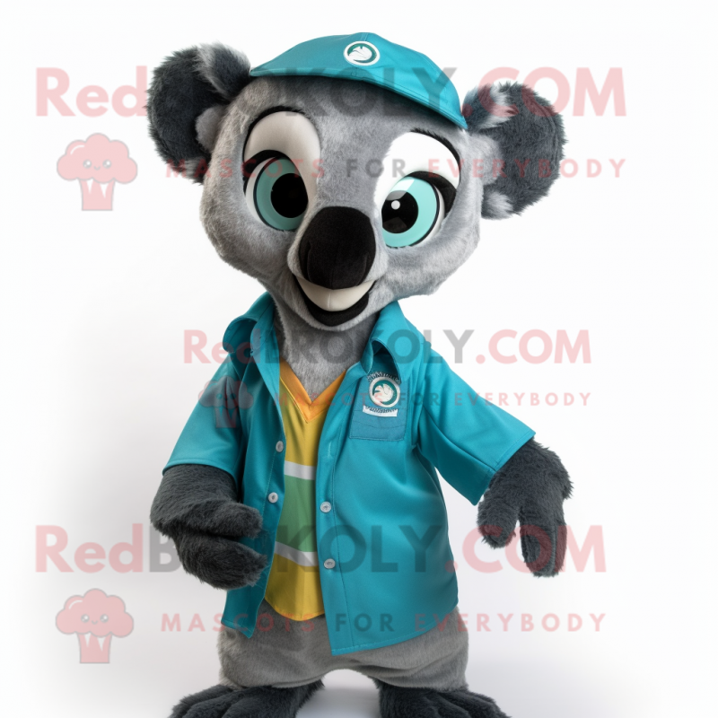 Teal Lemur mascot costume character dressed with a Button-Up Shirt and Scarves Teal Lemur mascot costume character dressed with a Button-Up Shirt and Scarves