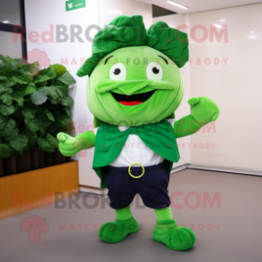 Forest Green Cabbage mascot costume character dressed with a Joggers and Bow ties