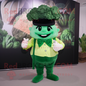 Forest Green Cabbage mascot costume character dressed with a Joggers and Bow ties