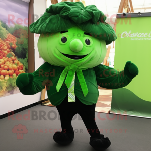 Forest Green Cabbage mascot costume character dressed with a Joggers and Bow ties