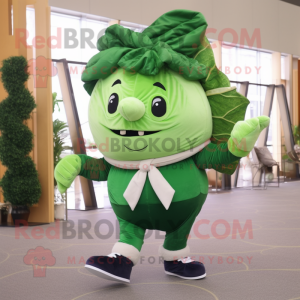 Forest Green Cabbage mascot costume character dressed with a Joggers and Bow ties