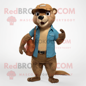 Brown Mongoose mascot costume character dressed with a Denim Shorts and Belts