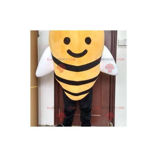 Mascota de abeja gigante amarilla y negra. Mascota del insecto