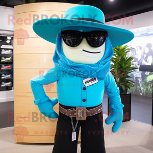 Cyan Cowboy mascot costume character dressed with a Tank Top and Sunglasses