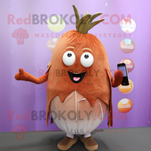 Rust Beet mascot costume character dressed with a Sweater and Keychains