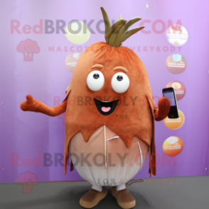 Rust Beet mascot costume character dressed with a Sweater and Keychains