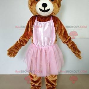 Mascotte de nounours marron avec un tutu rose - Redbrokoly.com