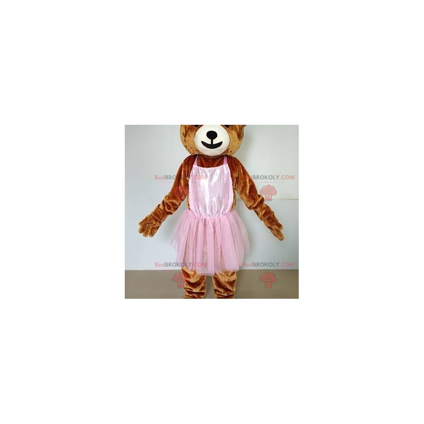 Brun bamse maskot med rosa tutu - Redbrokoly.com