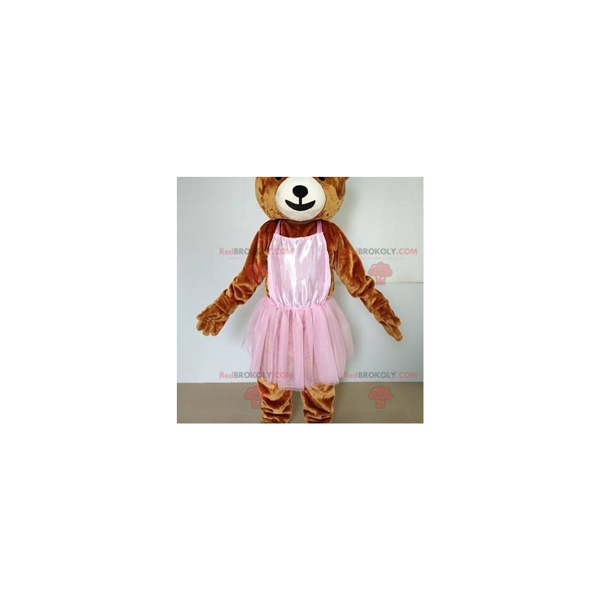 Mascota del oso de peluche marrón con un tutú rosa - Mascota del oso de peluche marrón con un tutú rosa -