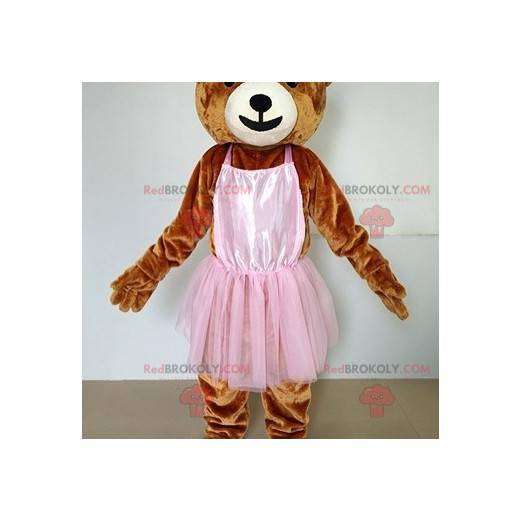 Brown teddy bear mascot with a pink tutu - Redbrokoly.com