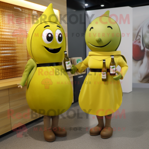 Olive Bottle Of Mustard mascot costume character dressed with a Mini Skirt and Belts