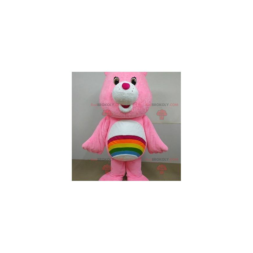 Mascotte Pink Care Bear met een regenboog - Redbrokoly.com