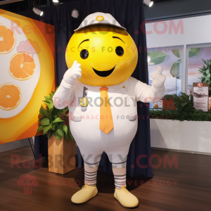 White Grapefruit mascot costume character dressed with a Romper and Ties