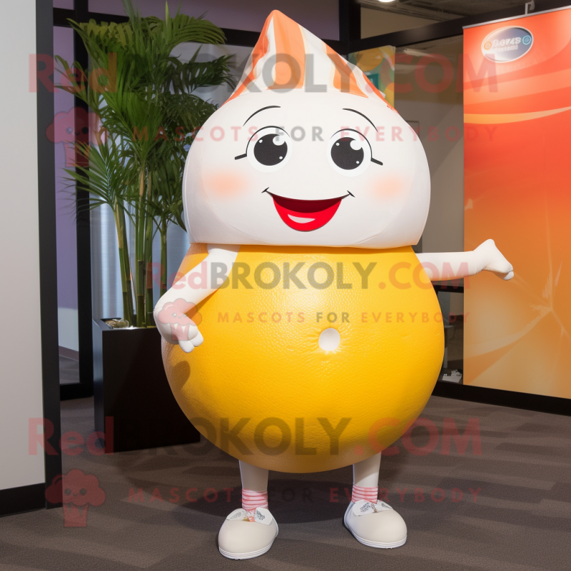 White Grapefruit mascot costume character dressed with a Romper and Ties