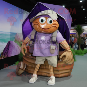 Purple Hermit Crab mascot costume character dressed with a Cargo Shorts and Watches
