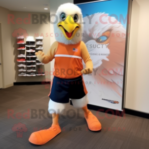 Peach Bald Eagle mascot costume character dressed with a Running Shorts and Shoe clips