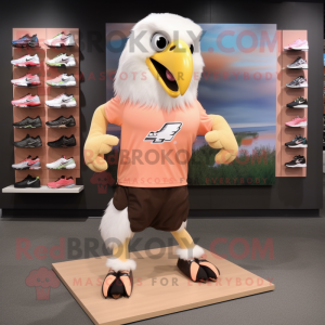 Peach Bald Eagle mascot costume character dressed with a Running Shorts and Shoe clips