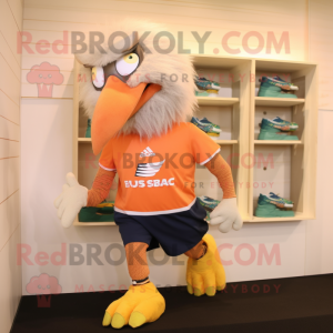 Peach Bald Eagle mascot costume character dressed with a Running Shorts and Shoe clips