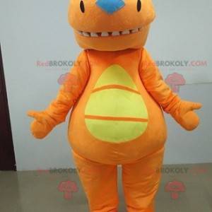 Oransje og gul dinosaur maskot. Oransje dress - Redbrokoly.com