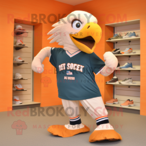Peach Bald Eagle mascot costume character dressed with a Running Shorts and Shoe clips