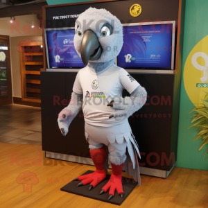 Silver Parrot mascot costume character dressed with a Rash Guard and Foot pads