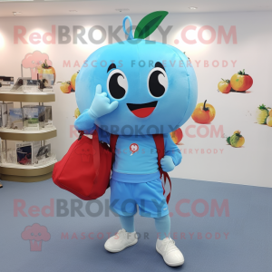 Sky Blue Cherry mascot costume character dressed with a Tank Top and Messenger bags