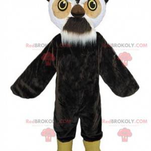 Černá hnědá a bílá sova maskot s vousy - Redbrokoly.com