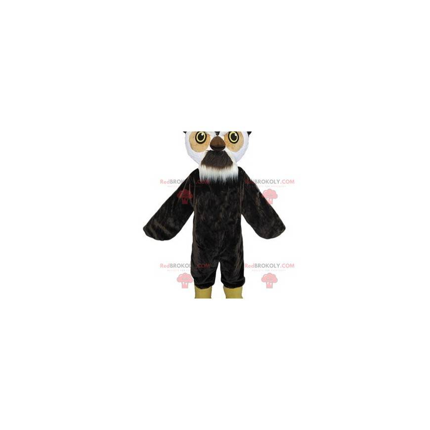 Mascote coruja preta marrom e branca com barba - Redbrokoly.com