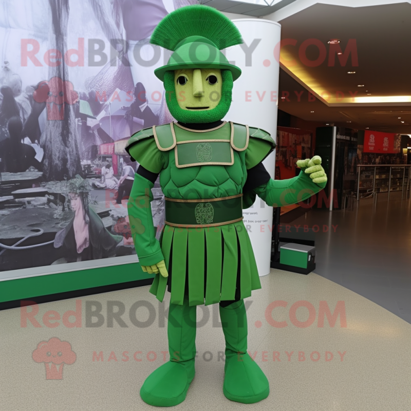 Green Roman Soldier mascot costume character dressed with a Dress Pants and Cummerbunds