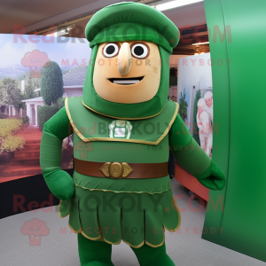 Green Roman Soldier mascot costume character dressed with a Dress Pants and Cummerbunds