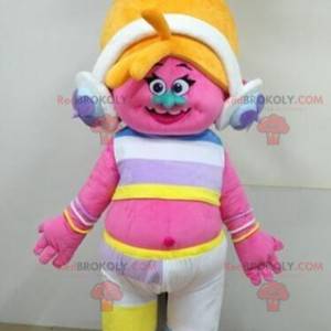 Mascote troll rosa com cabelo loiro - Redbrokoly.com